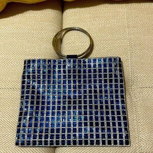 Nina Bags Blue Silver Embellished Beads Clutch